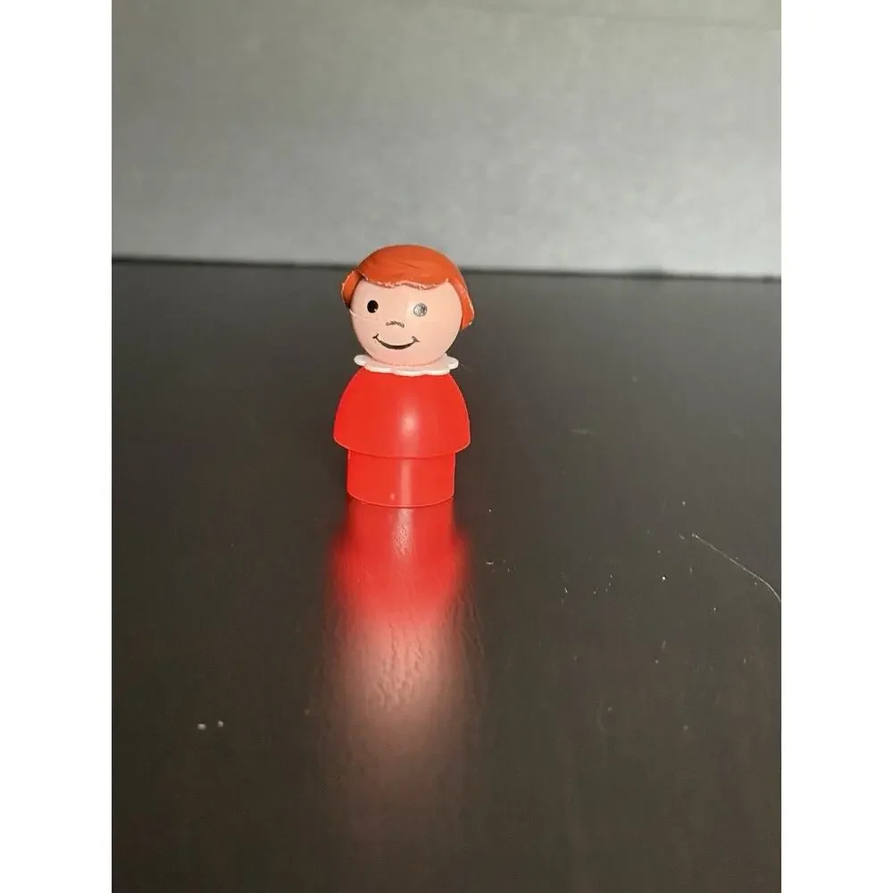 Vintage Fisher Price Little People Plastic Girl Red Body & Brown Hair